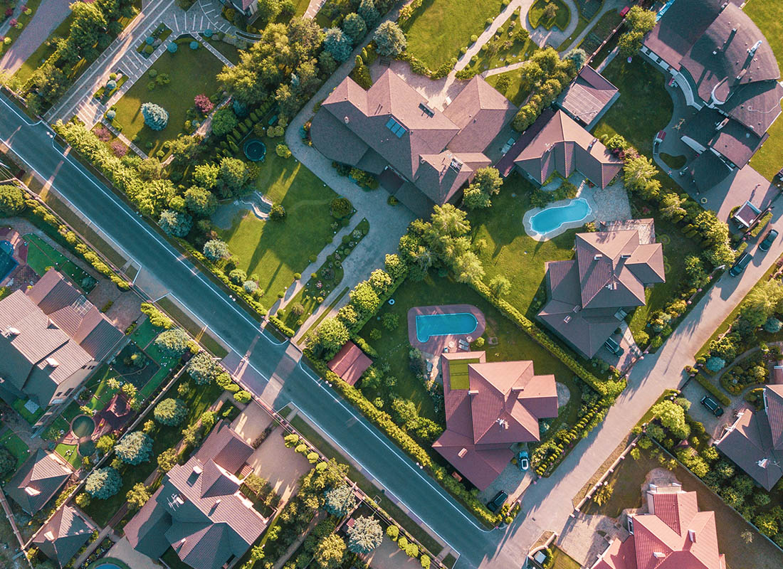 Bedford, TX - Aerial View of Residential Homes in Texas on a Sunny Day